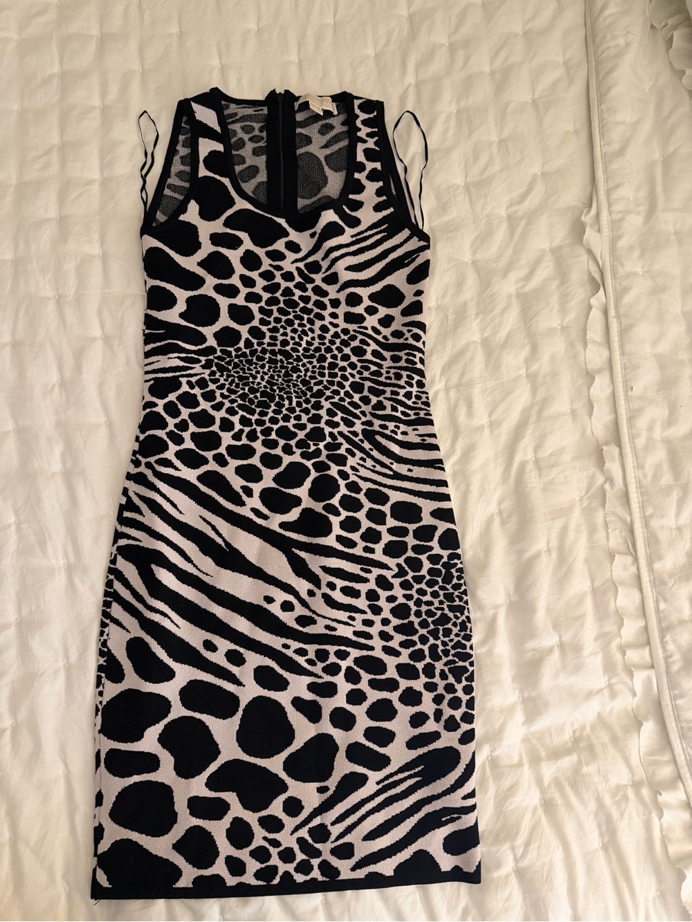 MICHAEL Michael Kors Black and White Animal-Print Midi Dress